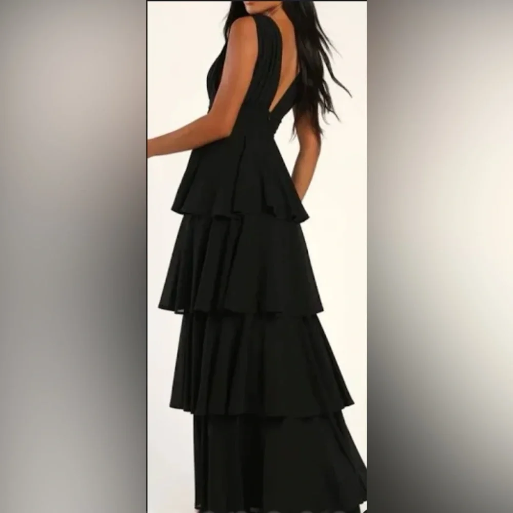 Lulus Black Tiered V Neck Maxi Dress XS & XL - Picture 2 of 16